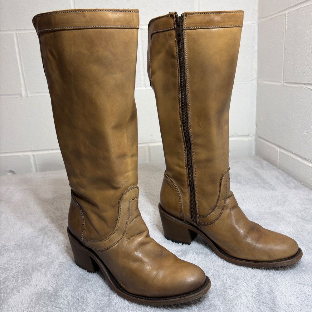 Corral Heritage Knee High Boots Womens 8.5 Tan Leather Side Zip Western E1497